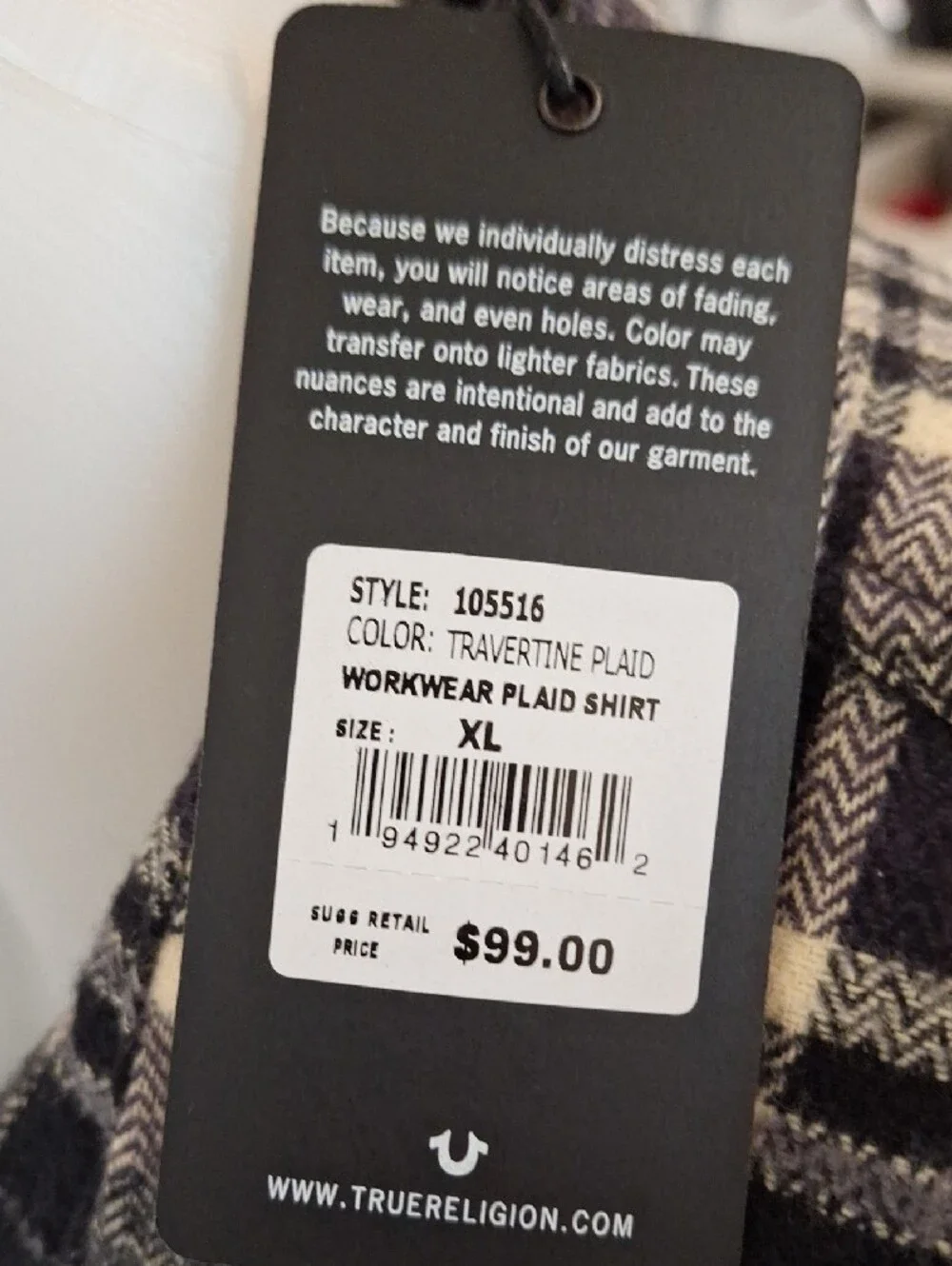 True Religion Black, Cream and Purple Plaid Button-Down Shirt